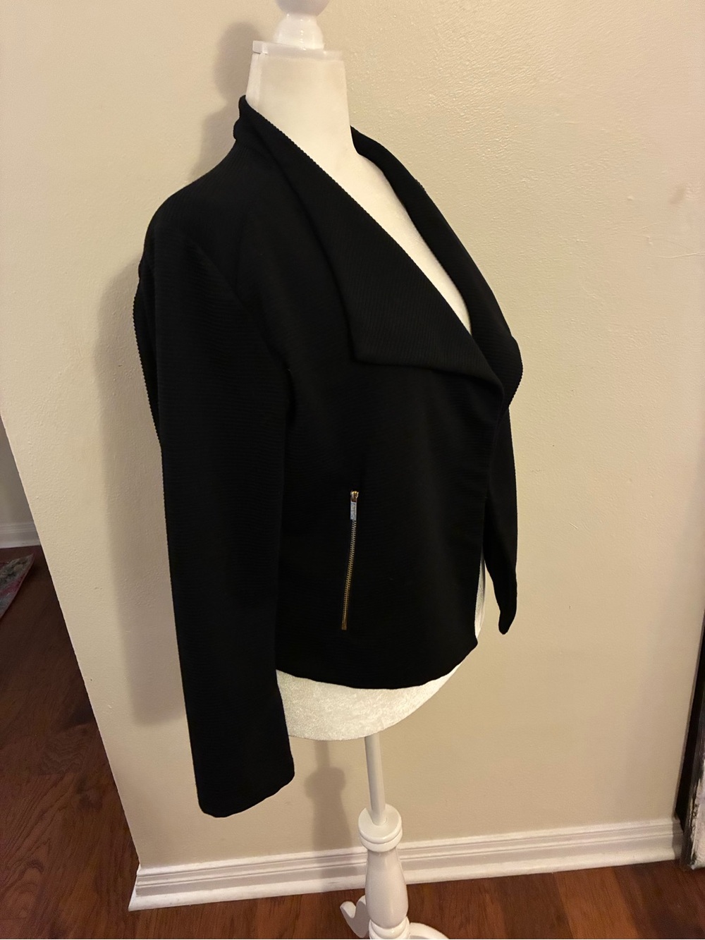 Calvin Klein Black Open-Front Blazer with Zip Pocket